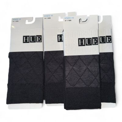 HUE Womens Black Striped Diamond Knee Hi | One Size Fits Most | 4 Pairs NEW