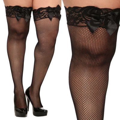 TORRID PLUS SIZE LACE TOP FISHNET THIGH HI  STOCKINGS SATIN BOW 1X/2X 3X/4X NEW