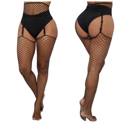 Music Legs 7832 - Mini Diamond Net Spandex Garter Belt Fishnet Stockings - Black