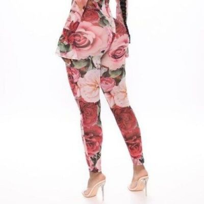 NWOT Fashion Nova Blame It On The Rose Sheer Mesh Floral Leggings - Medium