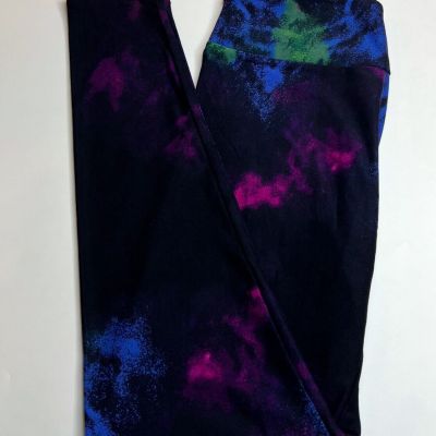 NEW LuLaRoe OS Leggings BLACK MAGENTA LIME BLUE Tie Dye COLORFUL Tropical Island