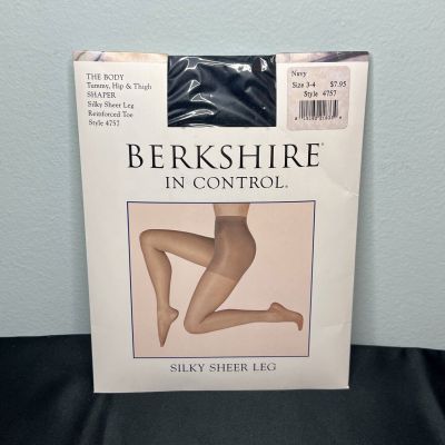 Berkshire In Control Silky Sheer Leg Pantyhose Tummy Hip Thigh Shaper Navy Sz3-4