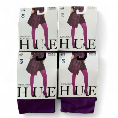 HUE Opaque Tights with Control Top Womens Size 1 Concord Purple 4 Pairs New