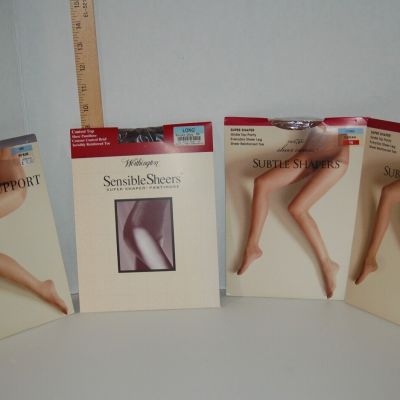 Womens Pantyhose Size Long Lot 4 Pair Off Black Suntan Smoke Grey Sheer Control