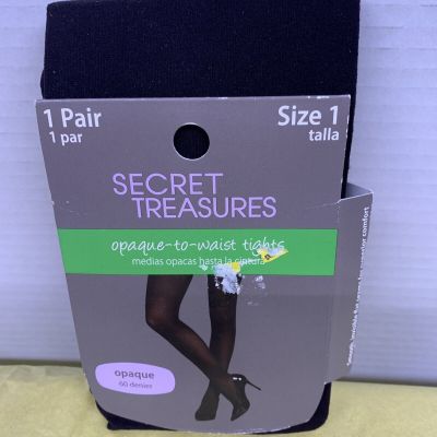 New Secret Treasures Control Top Tights Size 1 Black Opaque 60 DEN 1 Pair