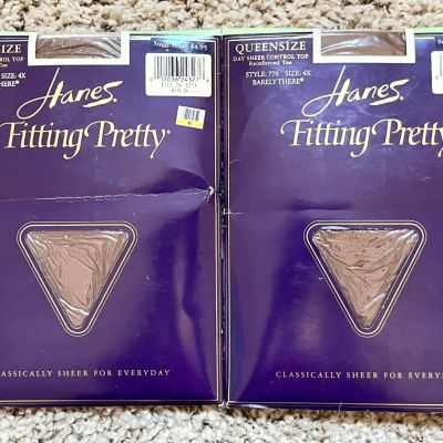 Hanes Fitting Pretty Barely There Control Top Queen Plus 4X Pantyhose Lot of 2