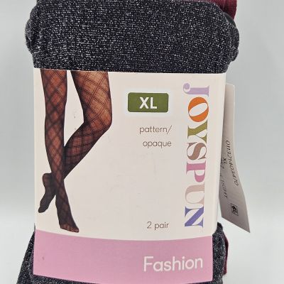 Brand New Joyspun Fashion Tights XL 2 Tights - Black Shimmer and Crushed Plum