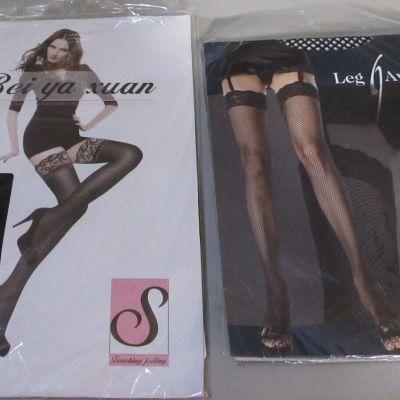 Lot 2 Bei ya xuan & Leg Avenue BLACK Thigh High Stockings Fishnet Lace Plus Size