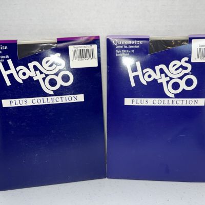 VTG NEW Hanes Too Pantyhose Size 3Q 3X Control Top Lot of 2 NOS Barely Black