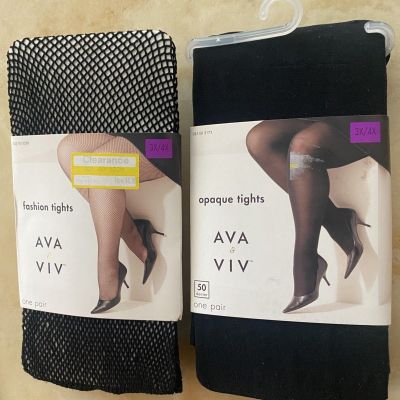 A NEW DAY BEAUTIFUL SEXY OPAQUE &FASHION TIGHTS EBONY BLACK SIZE 3X/4X TWO PAIRS