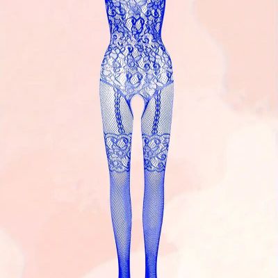 Size 10-20W New Fishnet-Lace Pattern-Crotchless-Body Stocking multi straps