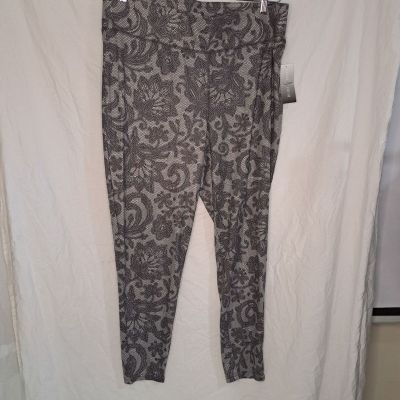 NWT Heart-N-Crush Gray Paisley Plus Grey Printed Legging 2X Floral Design Sz XXL