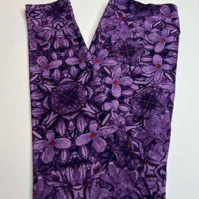 NEW LuLaRoe OS Leggings HTF PURPLE BROWN Modern Flower PLUMERIA Daisy Abstract