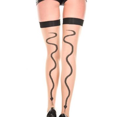 NEW sexy MUSIC LEGS sheer SNAKE print BACK seam BANDED top THIGH highs STOCKINGS