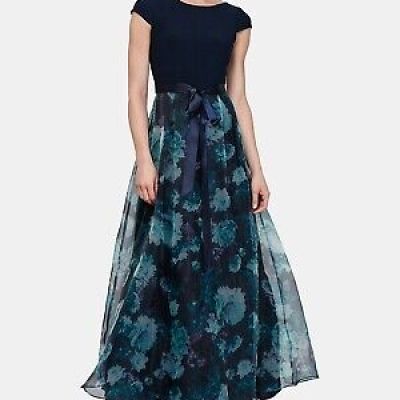 Sl Fashions Floral-Organza Gown - Navy Floral 18