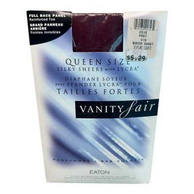 Vtg Vanity Fair Queen Silky Sheer Pantyhose Full Back Panel Q Short Port Vin