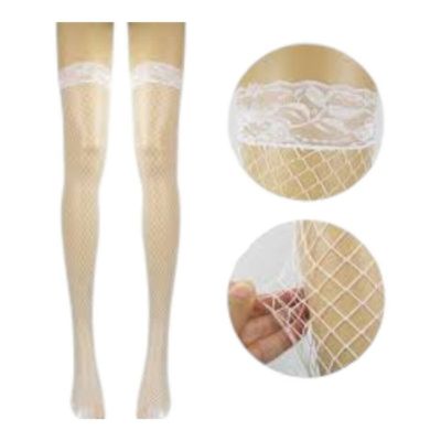WHITE Large Square Fishnet Thigh High Stocking