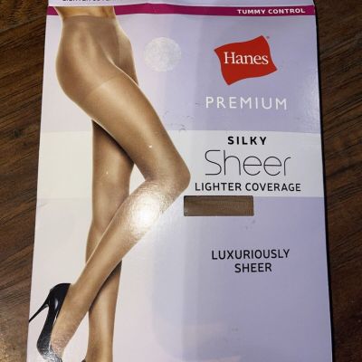 Hanes Premium Silky Sheer Nude Tummy Control 20 Denier Pantyhose Sz L 145-190lb