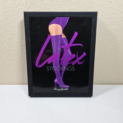 NEW IN BOX Honey Birdette Purple Latex Thigh Highs Stockings Size M/L