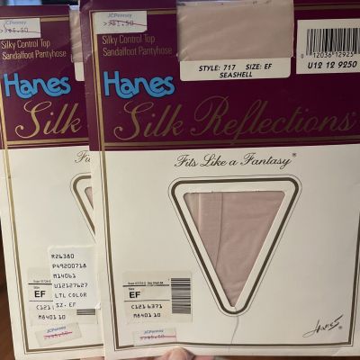 Hanes Silk Reflections Seashell Control Top Pantyhose Sz EF Style 717 2 Pairs