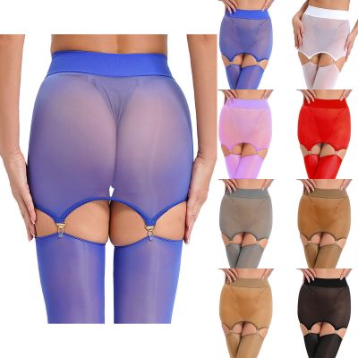 Womens Thigh-High Stockings Clubwear Mini Skirt With Garter Clips Transparent