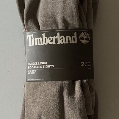 TIMBERLAND 2 Pr Black/Tan FLEECE Lined Footless TIGHTS Womens MEDIUM /LARGE NEW