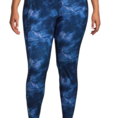 Avia Women's Plus Size Performance Leggings Cloud Haze Blue Tie Dye Hi Rise New