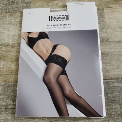 Wolford Satin Touch 20 Stay Up Lace Band Logo Caramel Sz Small