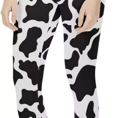 AFPANQZ High Rise Waist Cow Print Yoga Gym Workout Capri Leggings Size M Medium