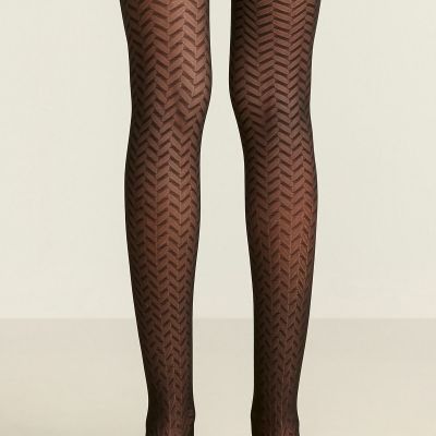 EMILIO CAVALLINI  Black Herringbone Tights Color: Black Size: S / M  4580 - 04