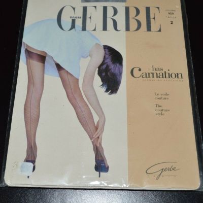 GERBE PARIS CARNATION SHEER NYLONS BLACK 11 DEN EMBROIDERED HEELS SIZE-2 VINTAGE