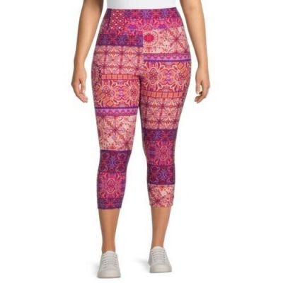 Terra & Sky Women's Boho Patchwork High Rise Super Soft Sueded Capri Leggings