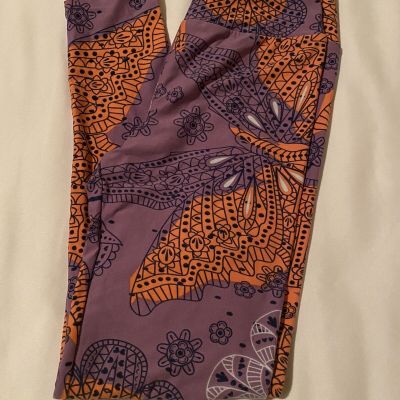 Lularoe One Size Leggings Purple Orange scroll design