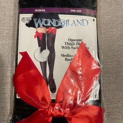 Wonderland™ Costumes OPAQUE THIGH HIGHS with Satin Red Bow (1 Size Woman) - NIP