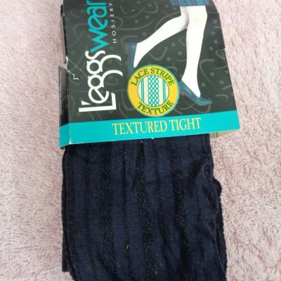 Vintage Leggs Wear Hosiery - Lace Stripe Textured Tight - Navy - Size Q