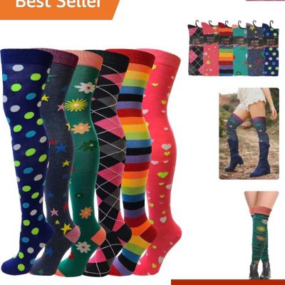 6 Pairs Pack Women Multi Neon Color Fancy Design Thigh High Over the Knee Soc...