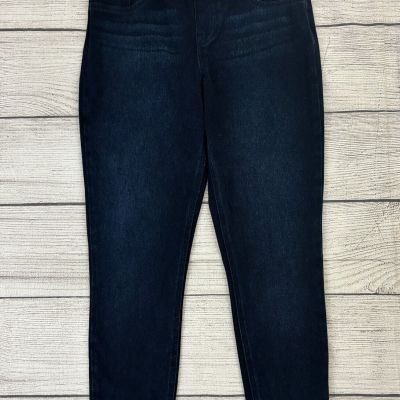 SPANX JEAN-ISH ANKLE Sz Large Blue Dark Denim Pull On Stretch Shaping Leggings