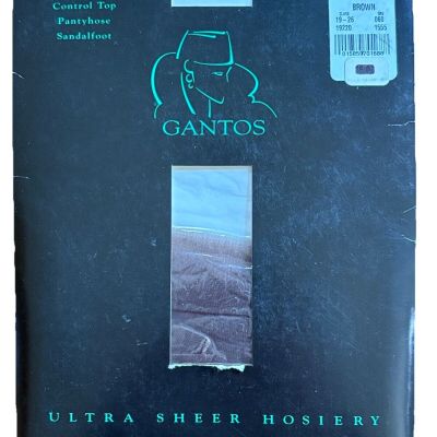 Gantos Ultra Sheer Pantyhose Control Top Sandalfoot Brown Tall Rare NEW