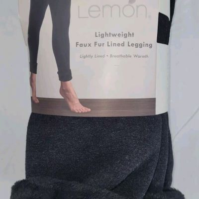 LEMON Lightweight Faux Fur Lined Leggings Charcoal Size 1X/2X NEW