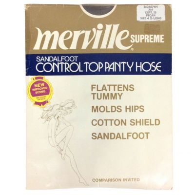 Merville Supreme Pantyhose Plus 4X Long Pecan Brown Control Top Sandalfoot 80s