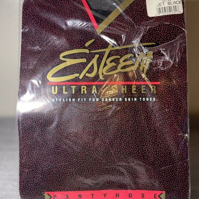 Esteem Ultra Sheer Pantyhose, Jet Black-  For Darker Skin Tones, New 3X-4x