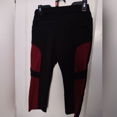 Pre-Owned GM Fashion USA Black and Burgundy Spandex Capris