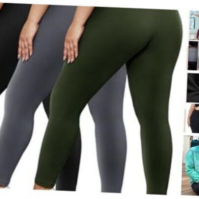 3 Pack Plus Size Leggings for Small-Medium 26inch Black/ Grey/ Olive Green