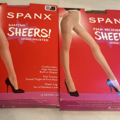 2 Pair - Spanx High Waisted Black & S6 Brown Sheers Size E NIP