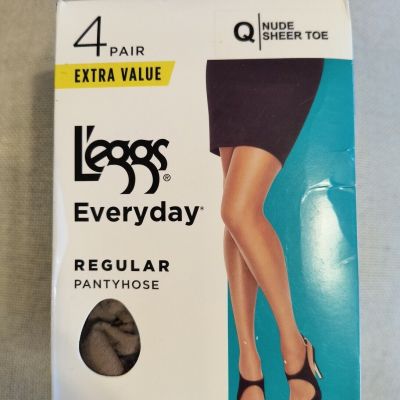 Leggs Everyday Regular Pantyhose 4 Pair Pack Size Q Nude Sheer Toe