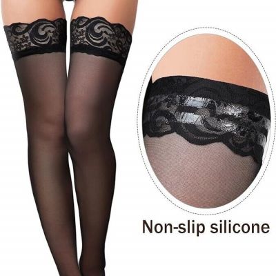 Baci Lace Top Sheer Opaque Back Thigh Highs Hosiery After Dark Lingerie NEW OS