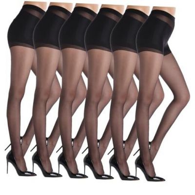 20D Sheer Tights for Women - 6 Pairs Women's Control Top X-Large Black