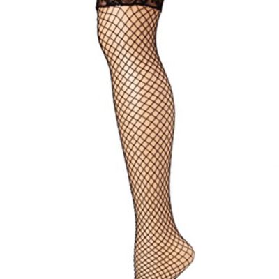 Leg Avenue 9061 Stay Up Industrial Lace Top Thigh Highs Back Seam Black OSFM