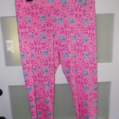 Simply Southern Pink Seashells Capris Cropped Leggings Plus Size Women's