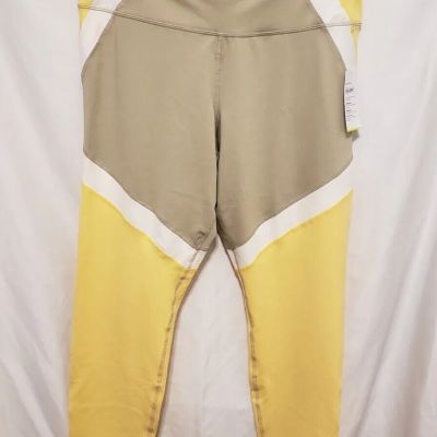 Old Navy Go Dry Active Leggings Sz 2X Yellow Tan Colorblock Workout Yoga